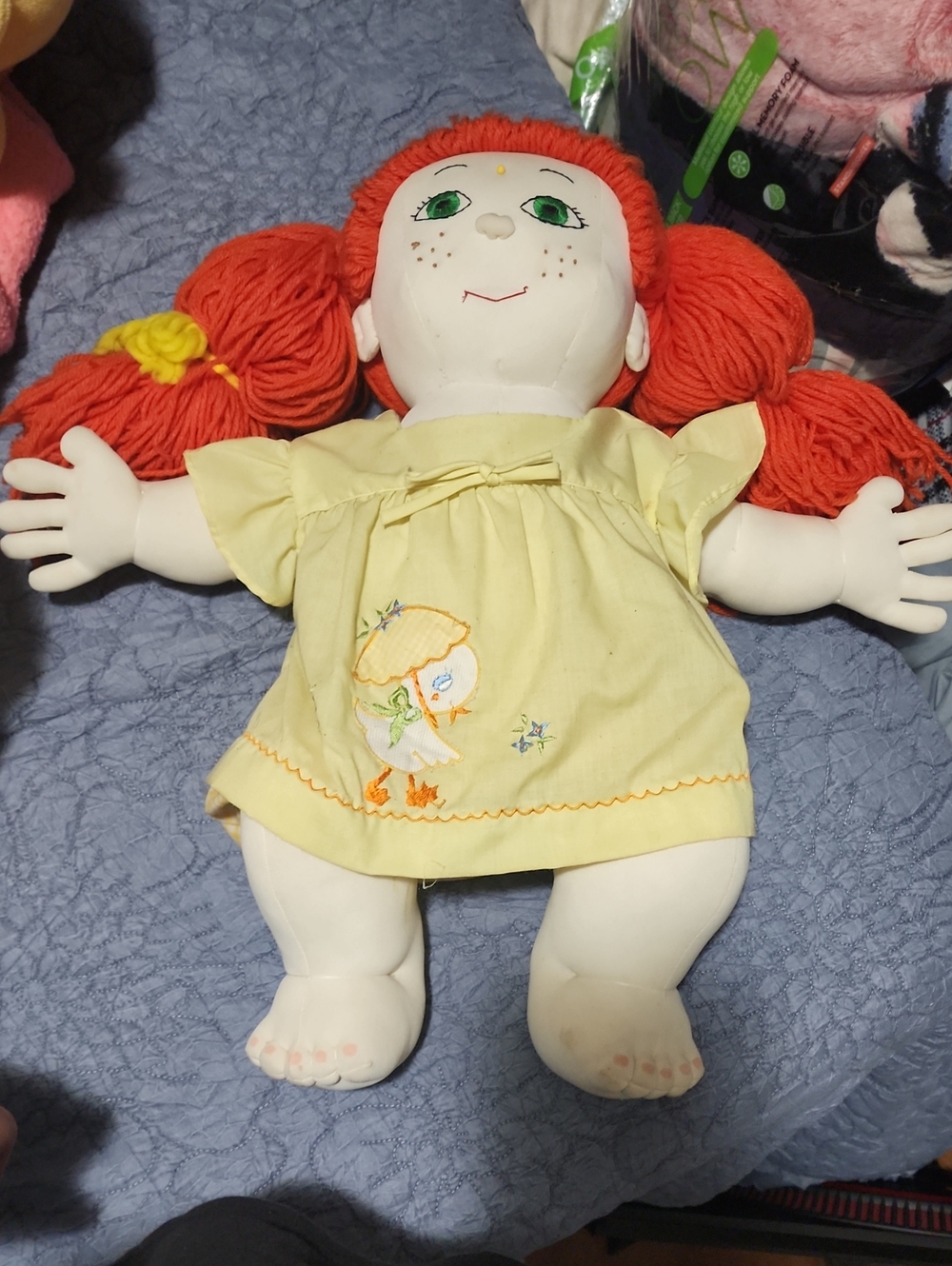 Vintage Red-Hair Rag Doll in Yellow Dress